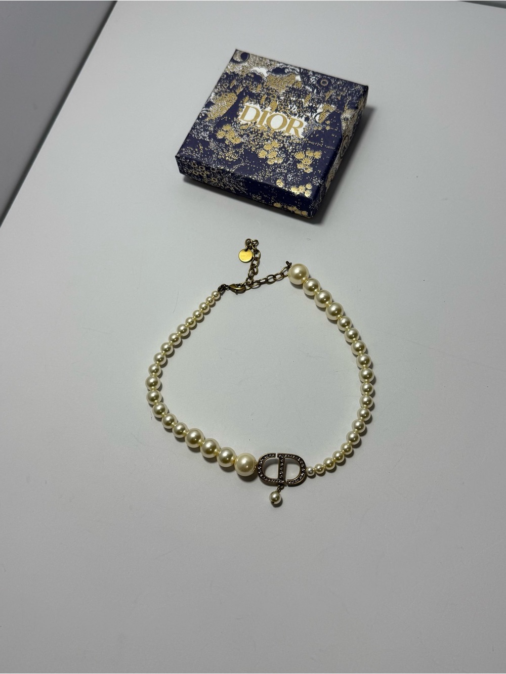 Dior Pearl Choker with Gold 'CD' Logo Pendant